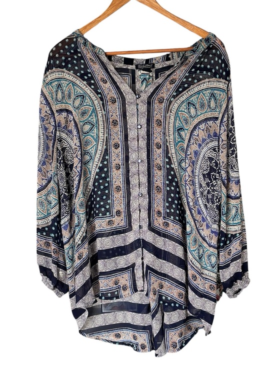 Lucky Brand Tops - Lucky Brand Boho Mandala Print Tunic Blouse XL High-Low Sheer